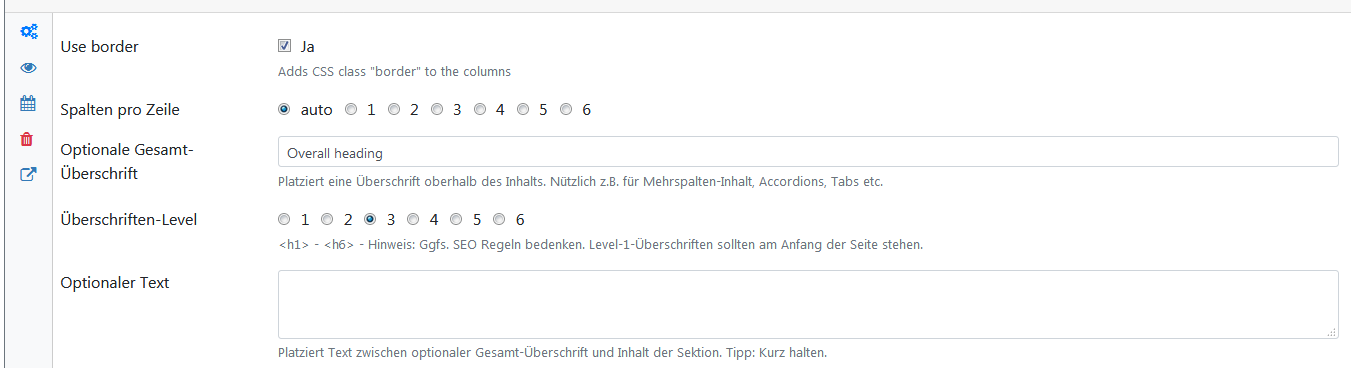 Einstellungen im Backend