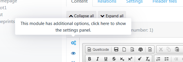 Symbol erscheint nur, wenn Optionen vorhanden sind