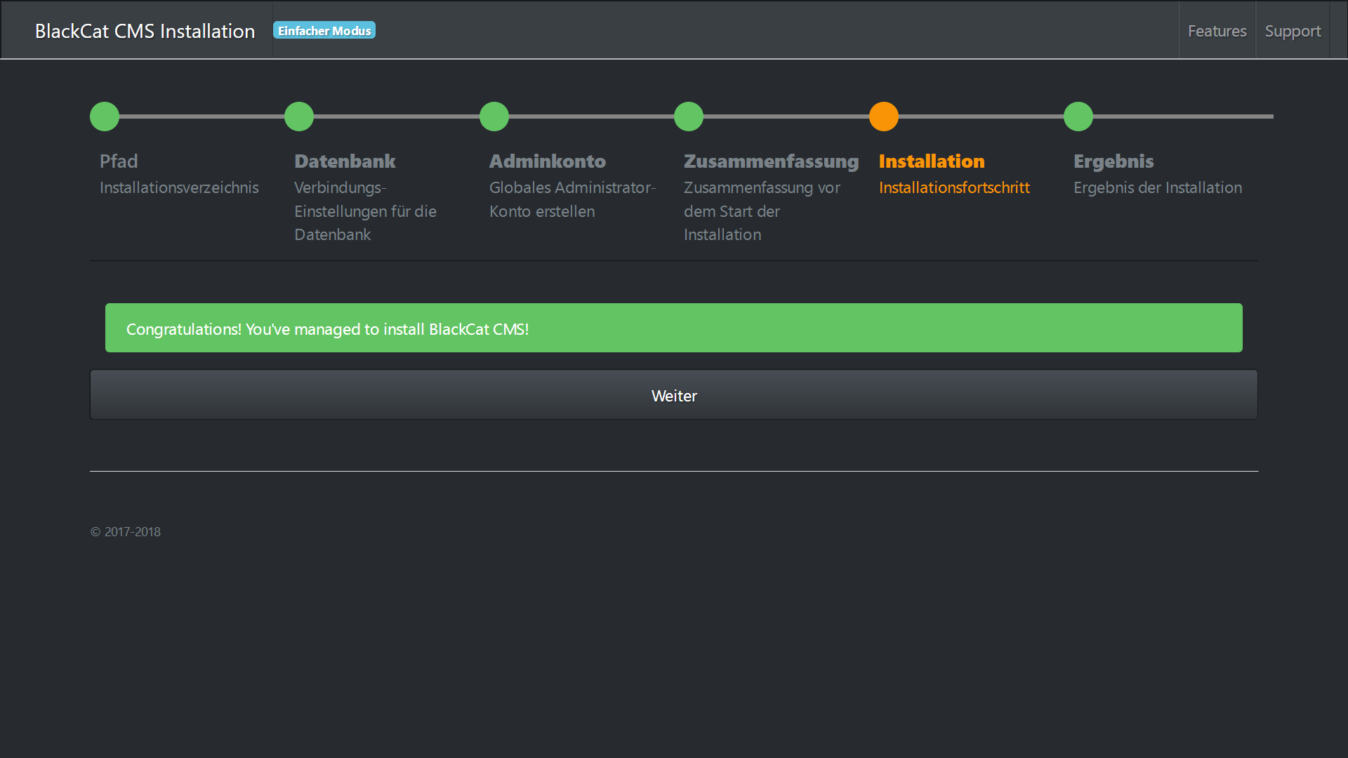 Problem behoben, Installation erfolgreich